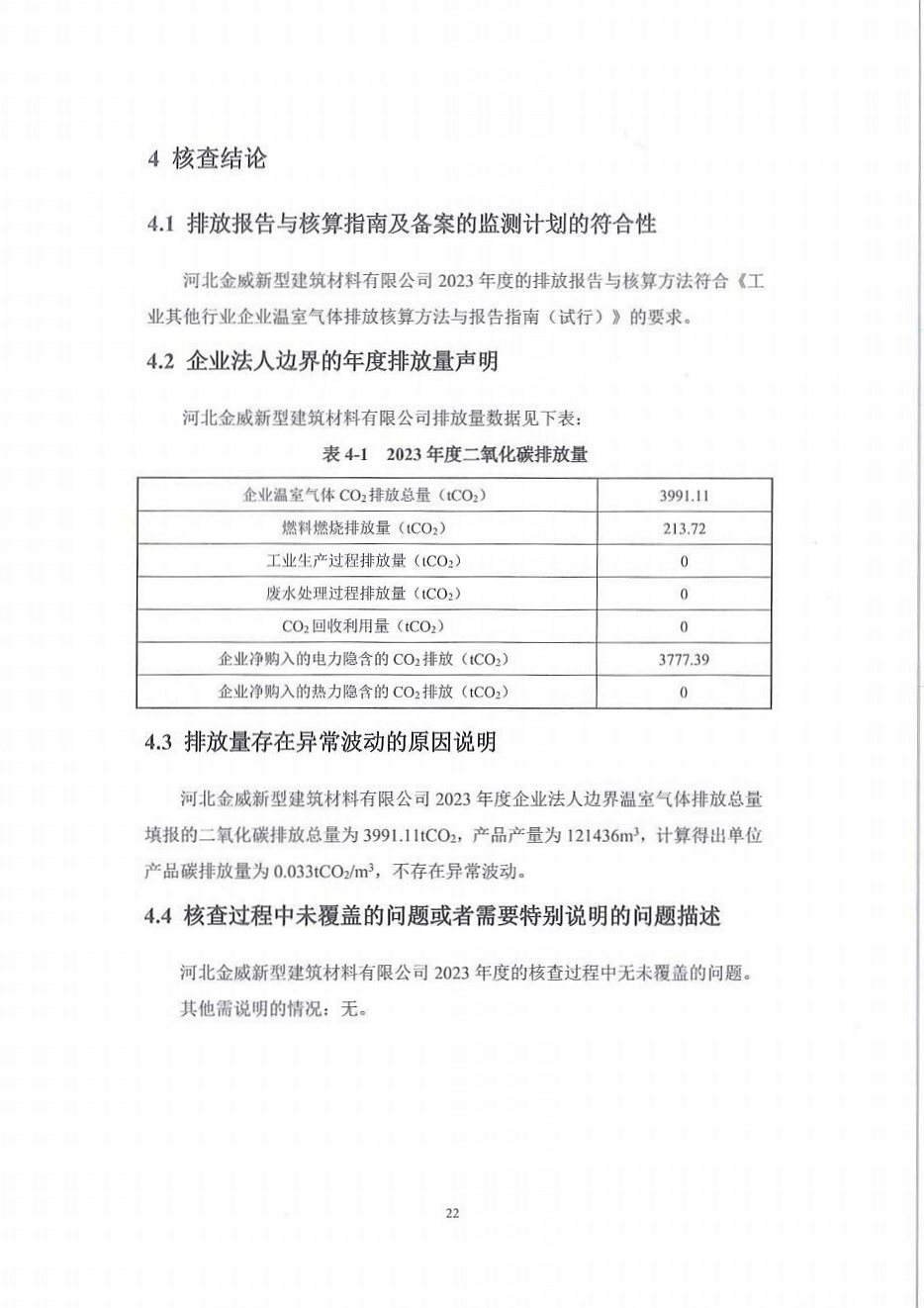 河北华体会新型建筑材料有限公司2023年度温室气体排放核查报告